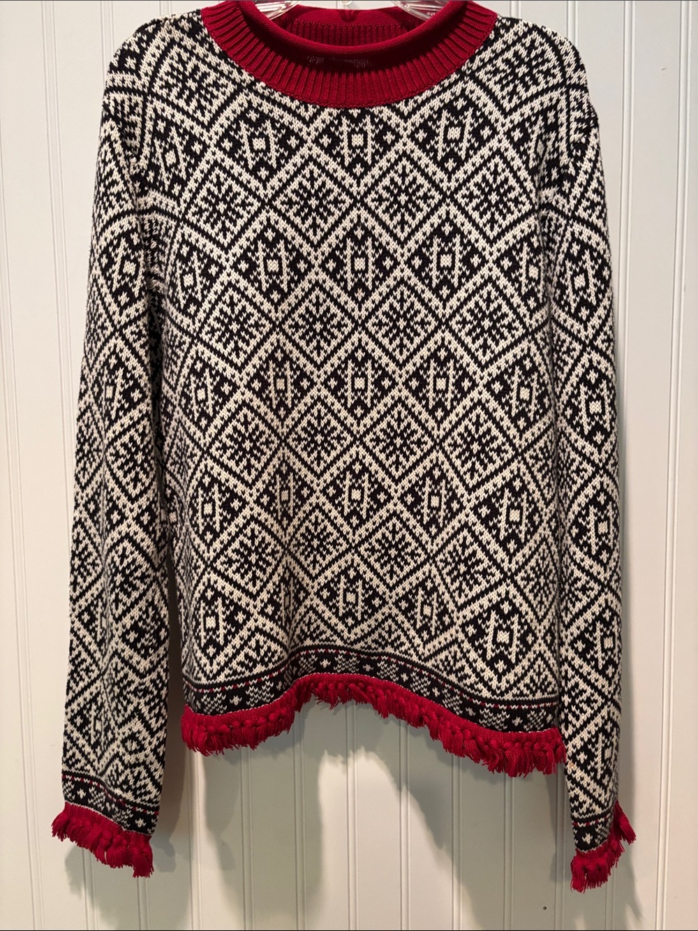 Vintage Talbots Black & White Nordic Fair Isle Patterned Women's Sweater Sz S